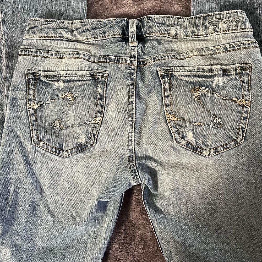 Silver “Alex” Distressed Bootcut Jeans 27